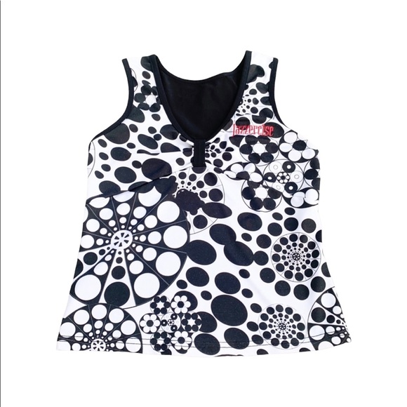 Authentic Original Vintage Style Tops Vintage Jazzercise Workout Tank Gathered Bust Abstract